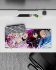 Sword Art Online mouse pad 28x12 inches featuring Kirito, Asuna, Alice, Eugeo, and Yuuki in a vibrant battle scene.
