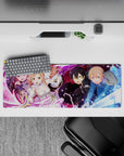 Anime mouse pad 32x12 inches featuring Sword Art Online's Kirito, Asuna, Alice, Eugeo, and Yuuki in battle scene.