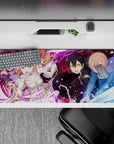 Sword Art Online 36x16 inch anime desk pad featuring Kirito, Asuna, Alice, Eugeo, and Yuuki in vibrant battle scene.