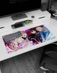 Sword Art Online mouse pad featuring Kirito, Asuna, Alice, Eugeo, and Yuuki in battle, vibrant colors, 32x16 inches.