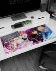 Anime desk pad 36x16 inches featuring Sword Art Online's Kirito, Asuna, Alice, Eugeo, Yuuki in vibrant battle scene.