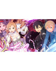 Anime mouse pad 40x20 inches featuring Sword Art Online's Kirito, Asuna, Alice, Eugeo, and Yuuki in battle.