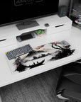 Small but impactful 32x12 desk mat showcases traditional Japan with striking minimalist artistry