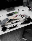 Traditional design on 40x20 desk mat perfect for adding serene beauty to your workspace or gaming setup