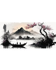Serenity Blossom desk mat 36x16 with cherry blossoms and mist theme for immersive calming decor