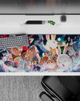Vibrant 36x16 desk pad highlights playful festival vibes with Straw Hats and adorable bunnies for fan appeal