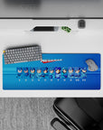 Retro blue anime mouse pad with cool gradient and nostalgic energy, 32x12 inches.