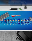Cool blue anime desk pad with nostalgic retro energy, crisp framing and bold contrast, 40x20 inches.