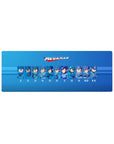 Mega Man classic eras lineup anime mouse pad, blue gradient panels, 32x12 inches.