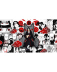 Desk pad featuring Itachi Uchiha, 40x20 inches, showcasing his Sharingan and pivotal moments from his journey, embodying his sacrifice and legacy.