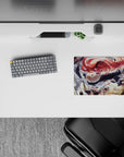 14x10 inches anime girl mouse pad in fiery reds with flame edges, bold glare, and crisp highlights.