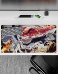 32x16 inches anime girl mouse pad in fiery reds and orange glow, bold action vibe with crisp highlights.