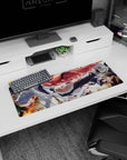 32x12 inches anime girl mouse pad showing red-haired warrior glaring fiercely as flames lick the edges.