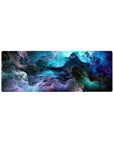 Compact 32x12 inches mouse pad featuring celestial nebula clouds in vibrant hues, perfect for transforming smaller desks with cosmic beauty.