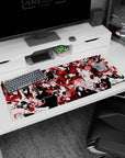 Persona 5 Royal desk pad, 36x16 inches, featuring Joker, Kasumi, Futaba, Makoto, Sojiro; vibrant red, white, black design.