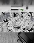 40x20 inches desk pad with Luffy's Gear 5 transformation from One Piece, capturing his playfulness and strength in bold, black-and-white design.