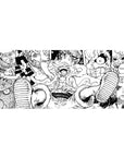 Desk pad featuring Luffy's Gear 5 transformation from One Piece, 36x16 inches, in bold black-and-white, capturing his playfulness and strength.