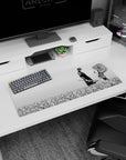 Small but impactful 32x12 desk pad showcases anime-inspired drama with striking contrasts and minimalist sophistication