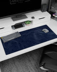 Artistic 36x16 inches desk pad showcasing navy contour lines, perfect for transforming your workspace with geometric elegance and contemporary flair.