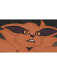 40x20 inches anime desk pad with Kurama fox grin, bold eye shadows, and stone-gray background.