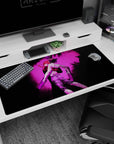 Large 40x20 inches mouse pad with Denji and Makima, featuring manga shading and neon pink highlights for a bold, emotional anime look.