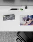 14x10 inches mouse pad with Satoru Gojo, capturing his effortless cool with sunglasses and a cigarette from Jujutsu Kaisen.