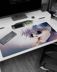 Large 40x20 inches desk pad with Satoru Gojo in his signature look, exuding calm and power for any Jujutsu Kaisen fan’s workspace.