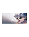 Mouse pad featuring Satoru Gojo, 28x12 inches, with his signature sunglasses and cigarette, exuding calm and power from Jujutsu Kaisen.