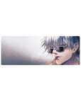Compact 32x12 inches mouse pad featuring Satoru Gojo, exuding his calm and cool presence with sunglasses and a cigarette from Jujutsu Kaisen.