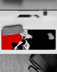 Ann Takamaki Persona 5 anime mouse pad, 32x12 inches, black-and-white silhouette on red, bold and minimal design.