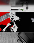 Ann Takamaki Persona 5 anime mouse pad, 40x20 inches, black-and-white silhouette on red background, bold and minimalist.
