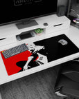 Ann Takamaki Persona 5 anime desk pad, 36x16 inches, minimalist black-and-white design with bold red accents.