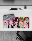 28x12 inches anime girl mouse pad in ice silver, hot pink, violet, orange bow, and red star clip.