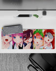 32x12 inches anime girl mouse pad in ice silver, hot pink, violet, orange-bow and red-star, cute mood.