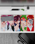 Candy-bright anime girl mouse pad 32x16 inches in silver, pink, violet, orange bow, and red star clip.