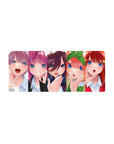 28x12 inches anime girl mouse pad with five glossy blue-eyed girls lined up in a candy-colored chorus.