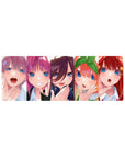 32x12 inches anime girl mouse pad with five glossy-eyed girls lined up in a candy-colored chorus.