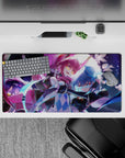 32x16 inches anime girl mouse pad in neon purple and icy blue stardust glow, flirty chaotic vibe.