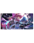 32x16 inches anime girl mouse pad with pink-haired and blue-haired duo, neon ribbons, blade frame art.