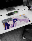 32x16 inches anime girl mouse pad featuring a pouty girl tugging her cap in an oversized white hoodie.