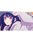 Anime girl desk pad 40x20 inches with long-haired beauty in oversized white hoodie, clean line art.