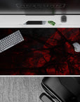 40x20 inches desk pad showcasing the Crimson Veil Abstract design with intense red and black patterns, ideal for creating a striking and unforgettable desk setup.