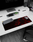 Artistic 32x12 inches mouse pad showcasing tangled red and black patterns, perfect for transforming your workspace with bold, unforgettable style.