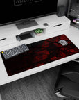Artistic 36x16 inches desk pad showcasing the Crimson Veil Abstract design, perfect for transforming your desk with bold, unforgettable style.