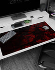 Large 40x20 inches desk pad featuring bold, abstract red and black designs, perfect for adding dark, mysterious energy to your workspace.
