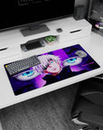 Durable 32x16 inch mouse pad with Satoru Gojo's striking art, bringing intensity to any desk