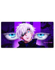 32x16 inch mouse pad featuring Satoru Gojo with limitless power and iconic blue eyes for gaming setups