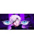 36x16 inch desk pad highlighting Satoru Gojo's limitless power and iconic blue eyes in bold art