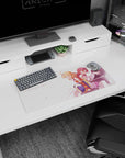 Anime girl mouse pad 28x12 inches showing peach-haired girl with braid beside crimson-haired pianist.