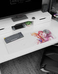 32x12 inches anime mouse pad showing peach-haired girl with braid beside crimson-haired pianist on one bench.